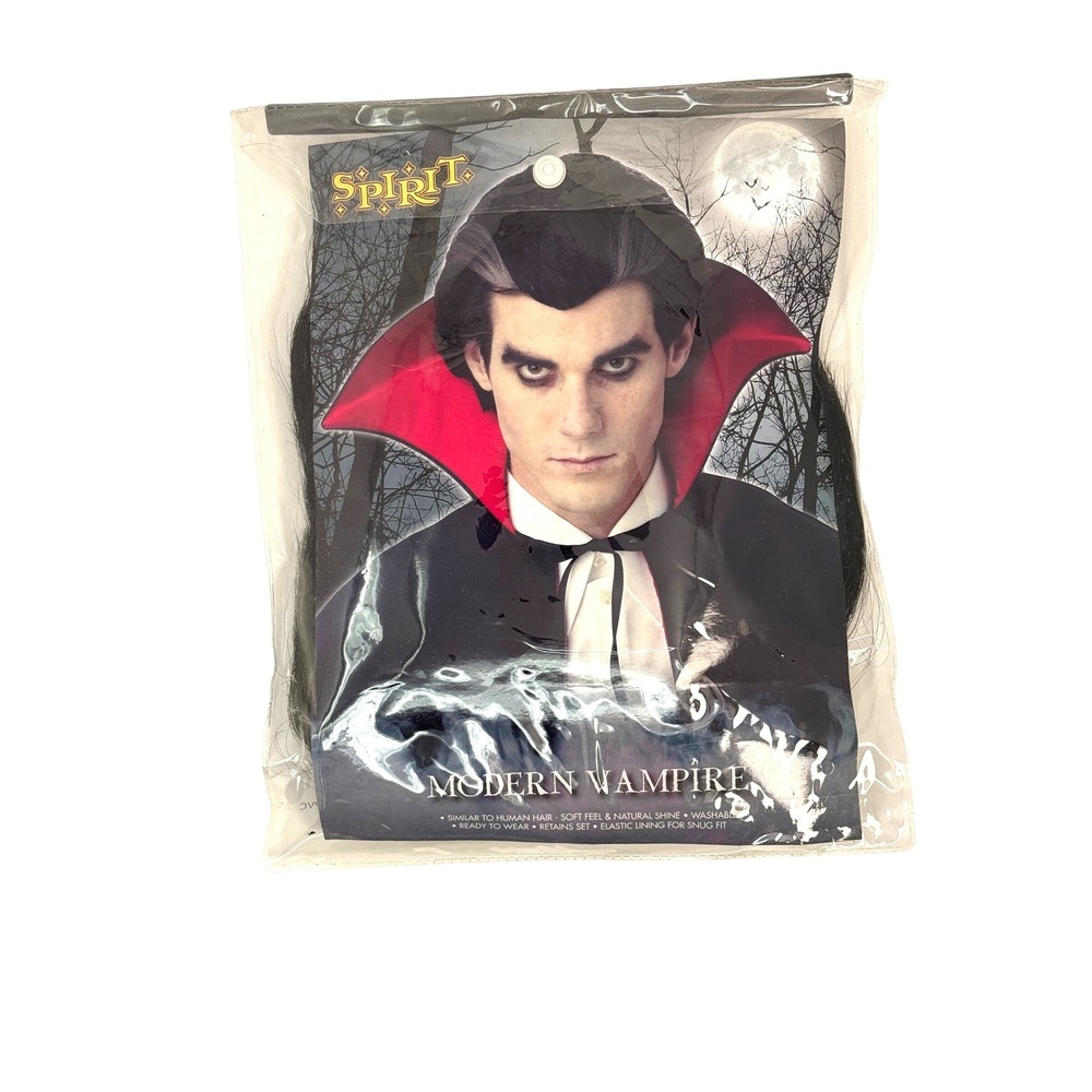 Modern Vampire Wig Mens Black Silver Streaks Spirit Halloween Dracula Costume